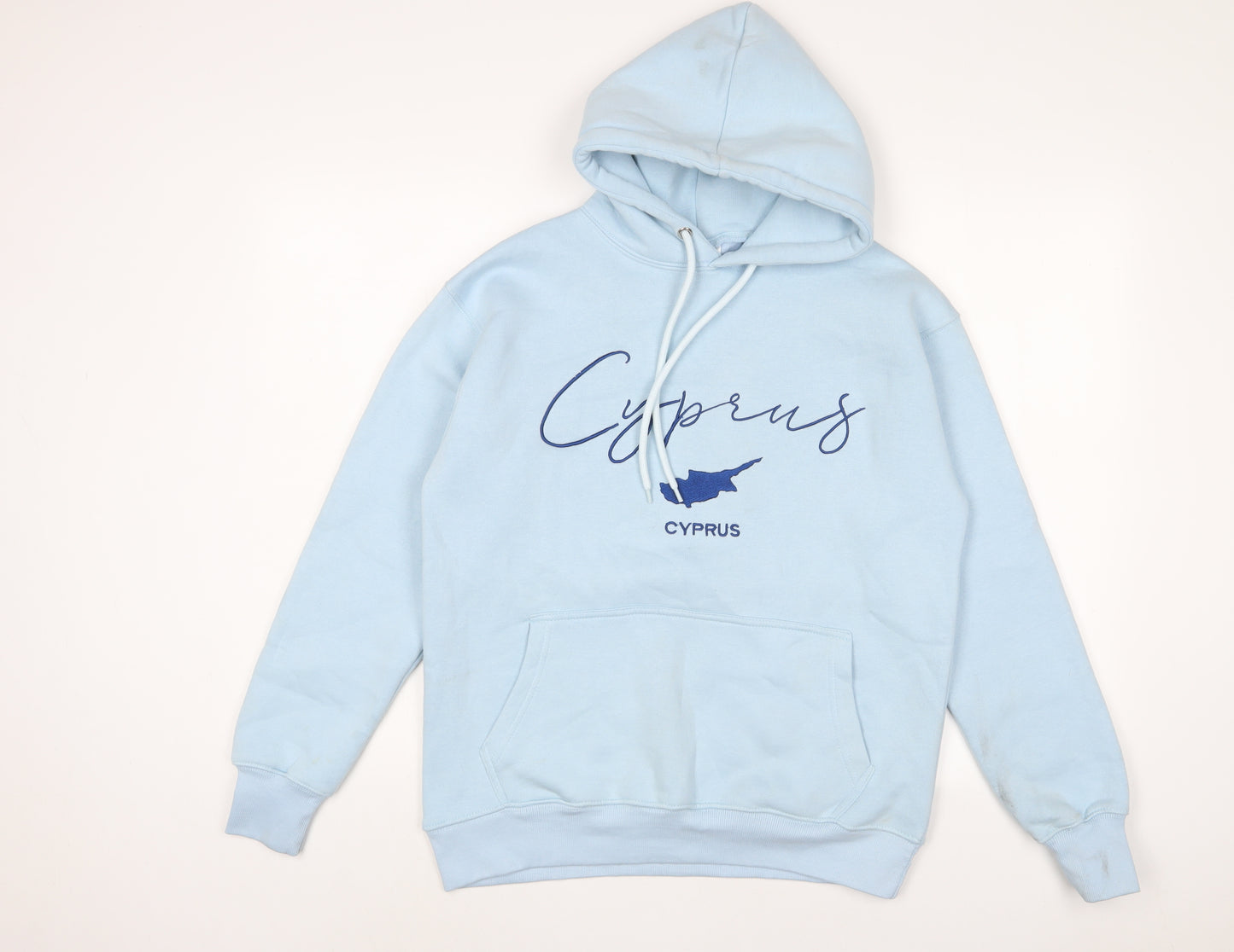 Cyprus Womens Blue Cotton Pullover Hoodie Size S Pullover - Embroidered