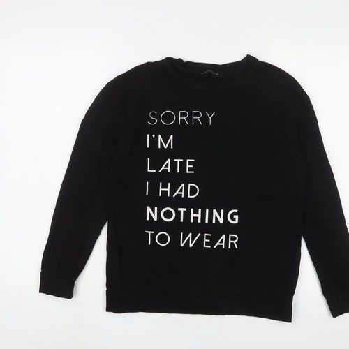 Dorothy Perkins Womens Black Cotton Pullover Sweatshirt Size 8 Pullover