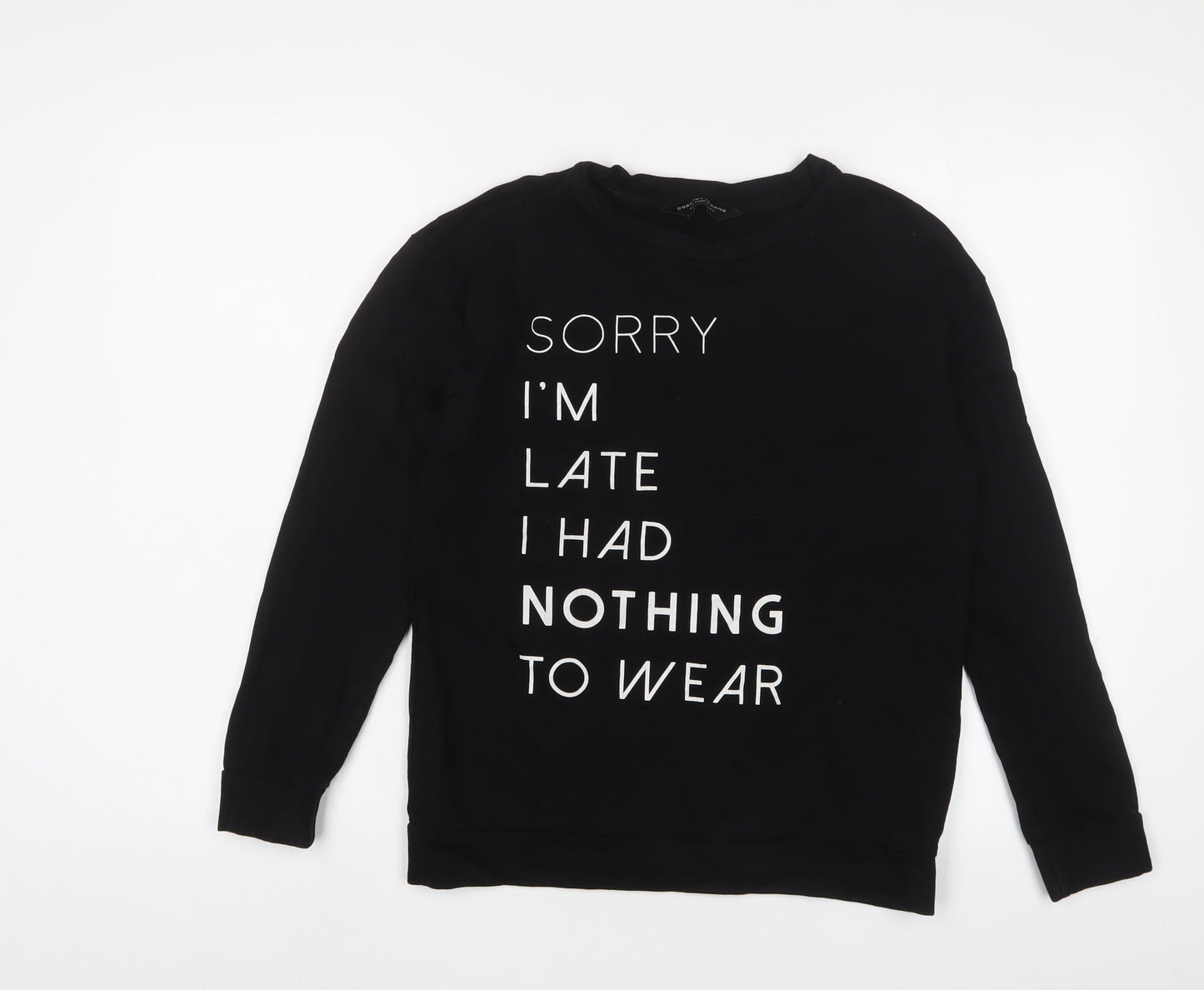 Dorothy Perkins Womens Black Cotton Pullover Sweatshirt Size 8 Pullover