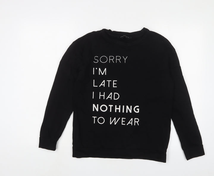 Dorothy Perkins Womens Black Cotton Pullover Sweatshirt Size 8 Pullover