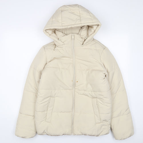 Marks and Spencer Womens Beige Quilted Coat Size 10 Zip