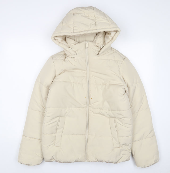 Marks and Spencer Womens Beige Quilted Coat Size 10 Zip