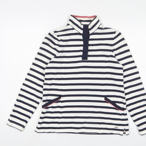DASH Womens White Striped Cotton Pullover Sweatshirt Size 10 Button