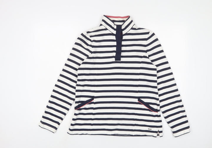 DASH Womens White Striped Cotton Pullover Sweatshirt Size 10 Button