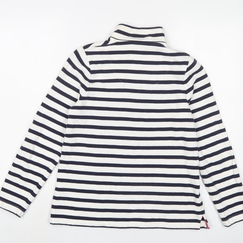 DASH Womens White Striped Cotton Pullover Sweatshirt Size 10 Button