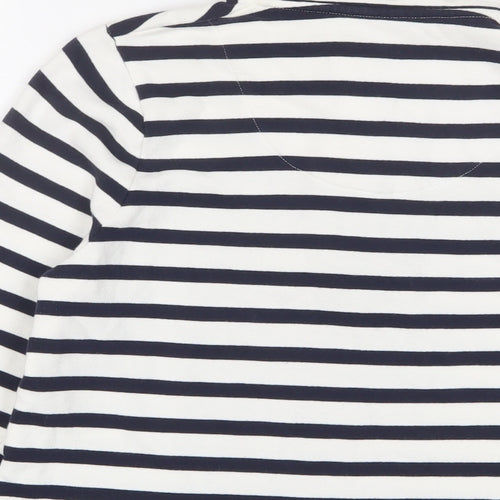 DASH Womens White Striped Cotton Pullover Sweatshirt Size 10 Button