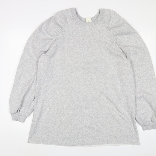 H&M Womens Grey Cotton Jumper Dress Size M Crew Neck Pullover