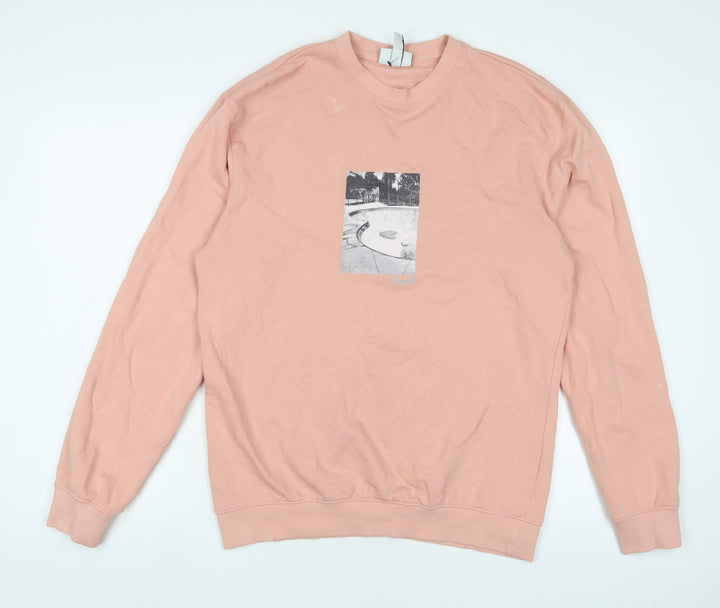H&M Mens Pink Cotton Pullover Sweatshirt Size S