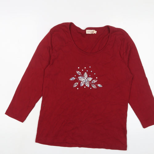 Bonmarché Womens Red Cotton Basic T-Shirt Size M Scoop Neck - Sequins