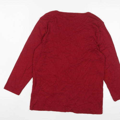 Bonmarché Womens Red Cotton Basic T-Shirt Size M Scoop Neck - Sequins