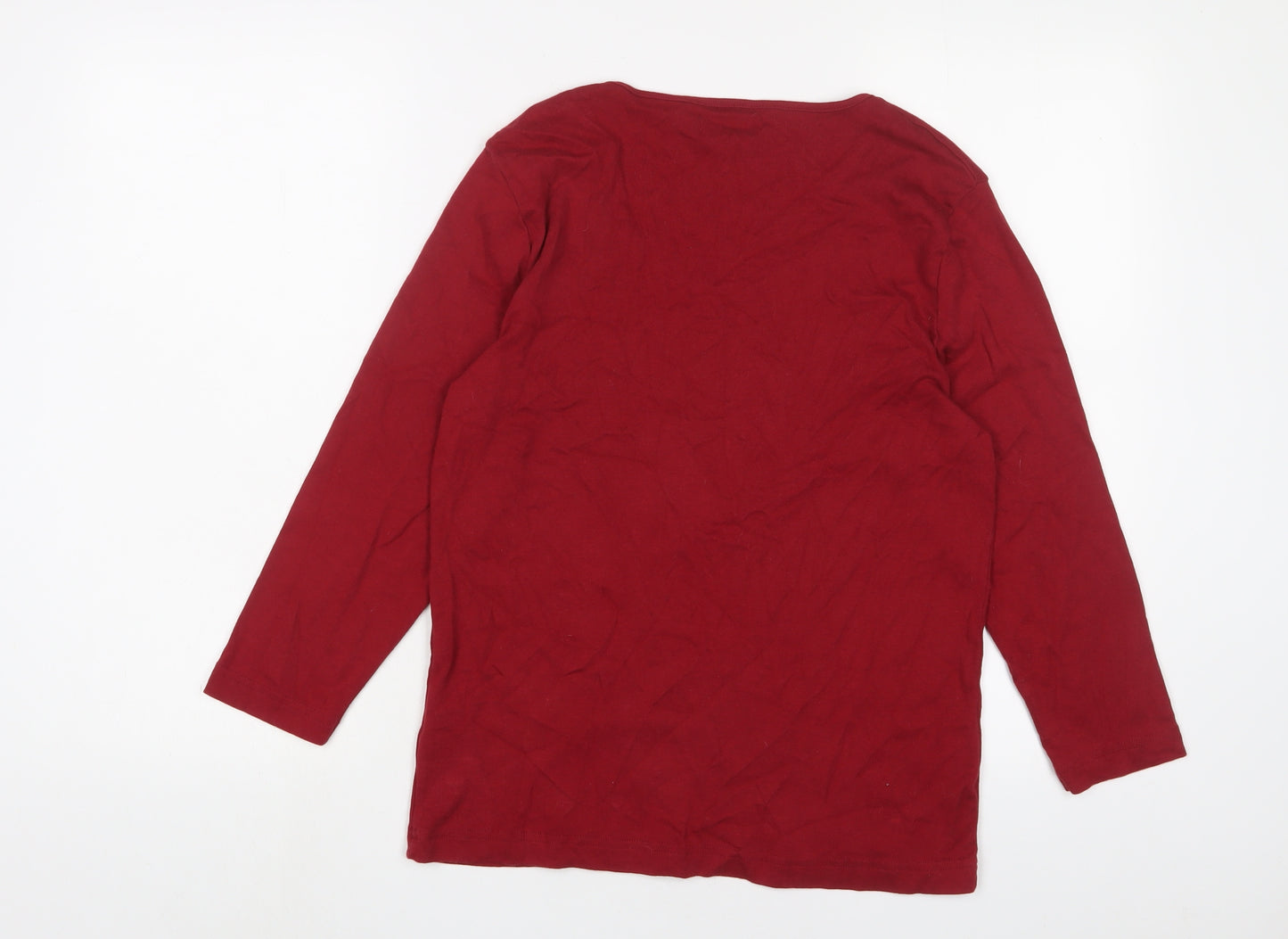 Bonmarché Womens Red Cotton Basic T-Shirt Size M Scoop Neck - Sequins