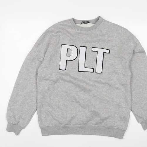 PRETTYLITTLETHING Womens Grey Cotton Pullover Sweatshirt Size XS Pullover - Logo, Embroidered
