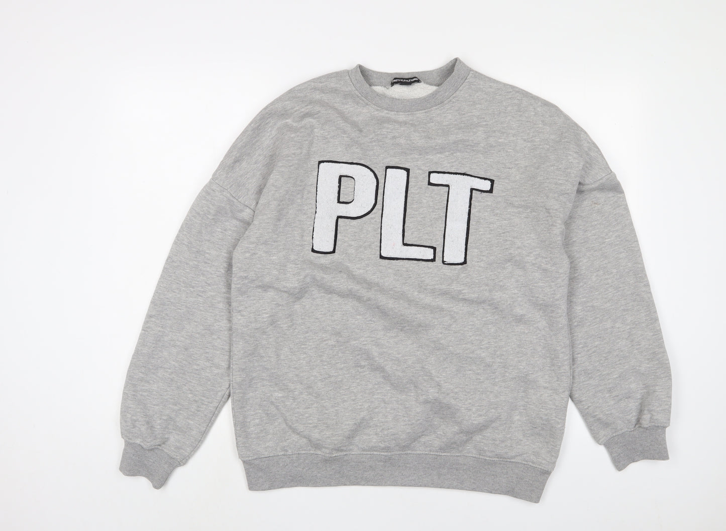 PRETTYLITTLETHING Womens Grey Cotton Pullover Sweatshirt Size XS Pullover - Logo, Embroidered