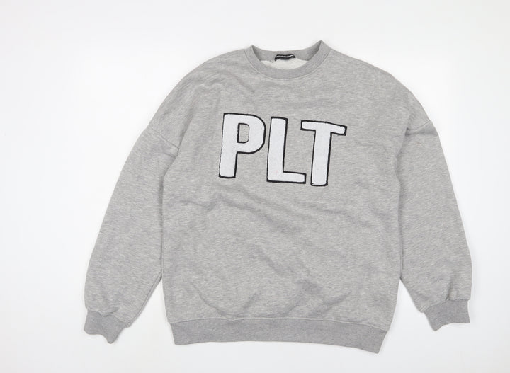 PRETTYLITTLETHING Womens Grey Cotton Pullover Sweatshirt Size XS Pullover - Logo, Embroidered