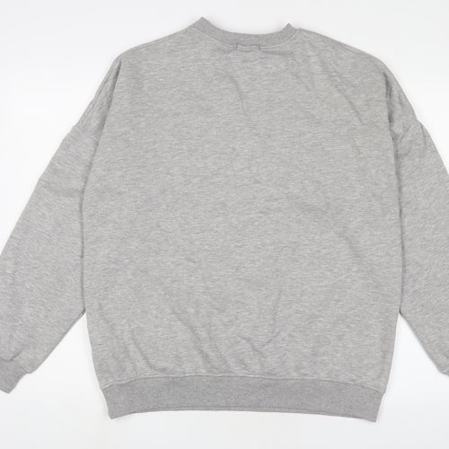 PRETTYLITTLETHING Womens Grey Cotton Pullover Sweatshirt Size XS Pullover - Logo, Embroidered