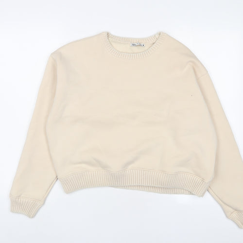 Zara Womens Beige Cotton Pullover Sweatshirt Size M Pullover