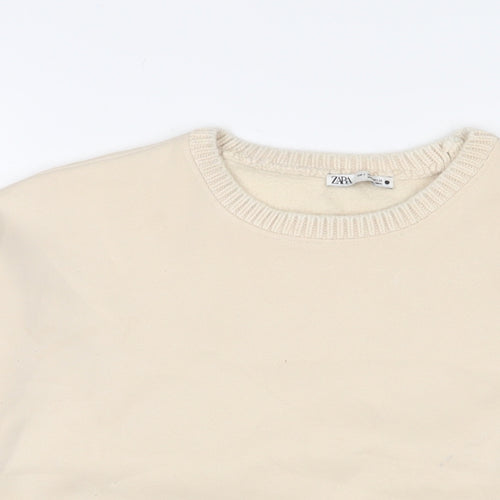 Zara Womens Beige Cotton Pullover Sweatshirt Size M Pullover