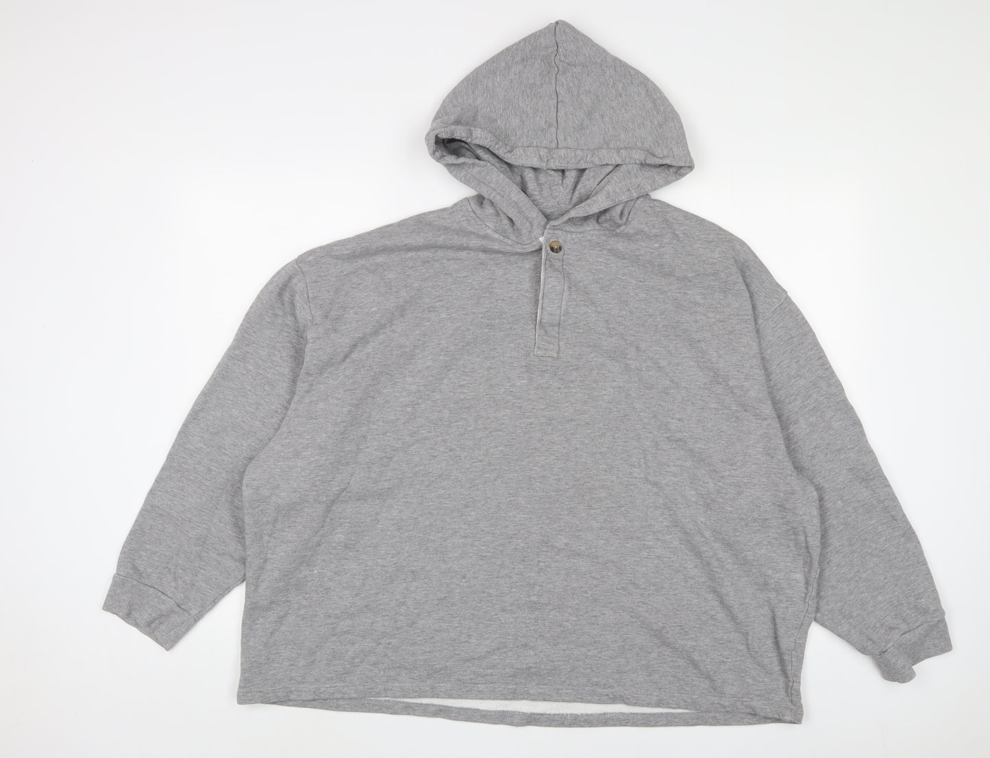 ASOS Womens Grey Cotton Pullover Hoodie Size 2XL Button