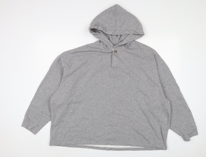 ASOS Womens Grey Cotton Pullover Hoodie Size 2XL Button