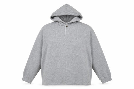 Front view of ASOS women’s grey cotton pullover hoodie, size 2XL, button