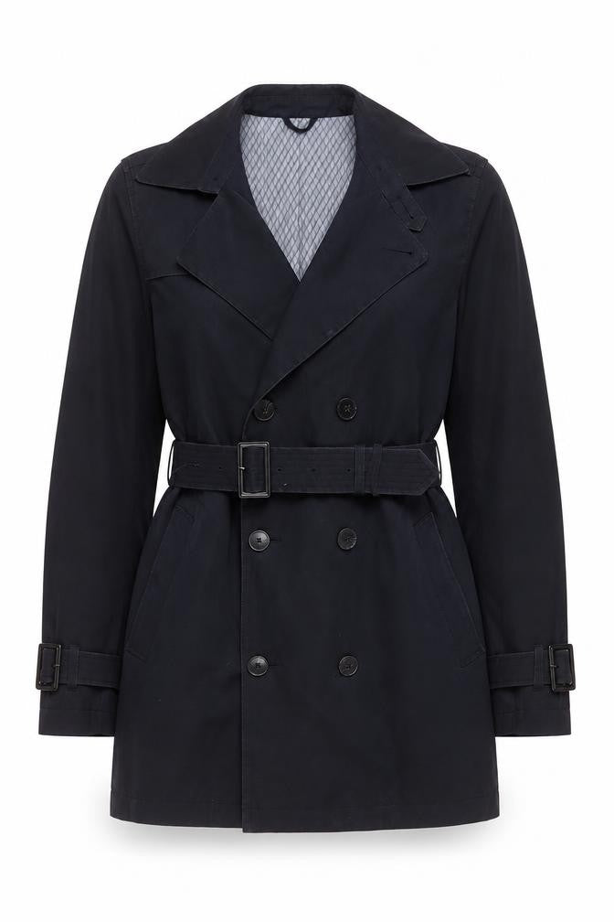 Front view of Burton women’s blue jacket, size M, button - belted