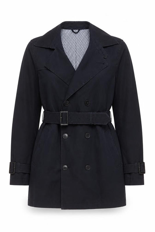Front view of Burton women’s blue jacket, size M, button - belted