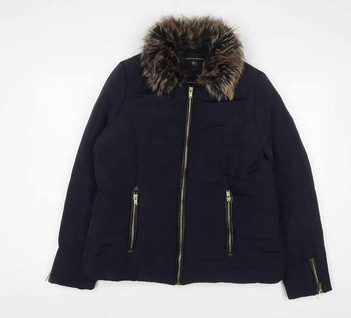 Dorothy Perkins Womens Blue Quilted Coat Size 16 Zip