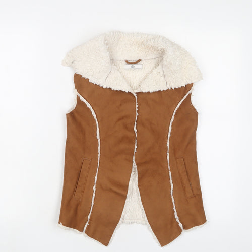 Marks and Spencer Girls Brown Gilet Jacket Size 7-8 Years Pullover - Open