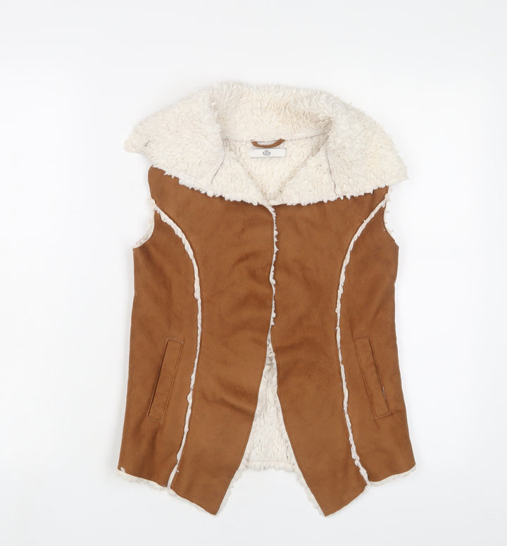 Marks and Spencer Girls Brown Gilet Jacket Size 7-8 Years Pullover - Open