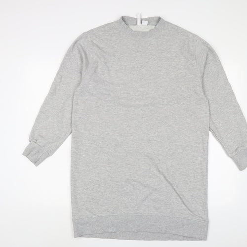 H&M Womens Grey Cotton Jumper Dress Size S Round Neck Pullover