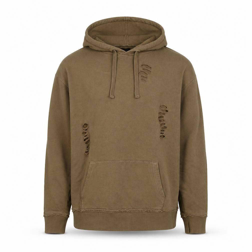 Front view of River Island men’s green cotton pullover hoodie, size S