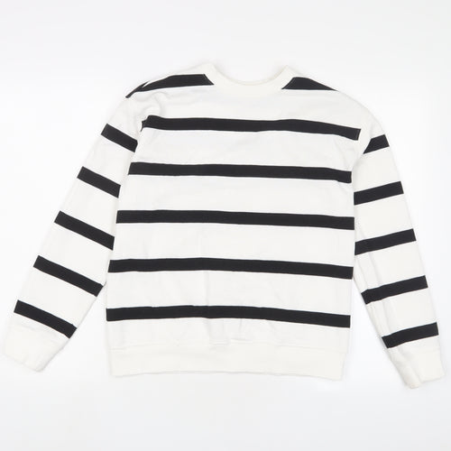 H&M Womens White Striped Cotton Pullover Sweatshirt Size XS Pullover