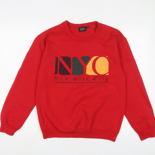 Boohoo Mens Red Cotton Pullover Sweatshirt Size S - New York
