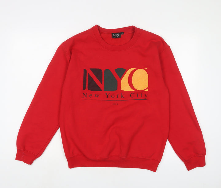 Boohoo Mens Red Cotton Pullover Sweatshirt Size S - New York