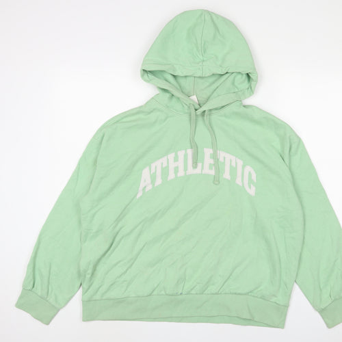 H&M Womens Green Cotton Pullover Hoodie Size M Pullover - Embroidered