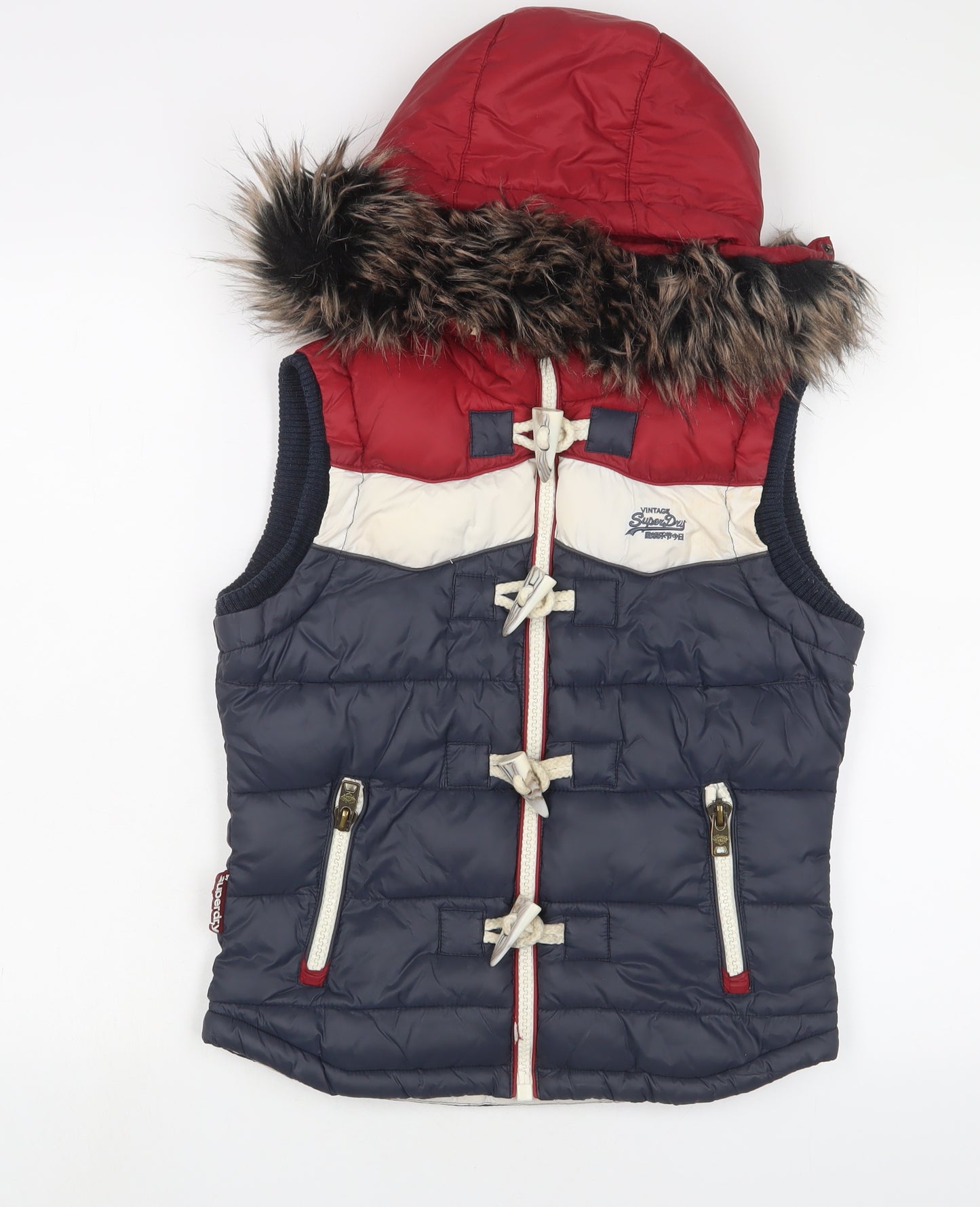 Superdry Womens Blue Striped Gilet Jacket Size XS Zip
