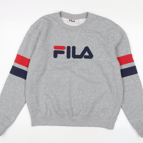 FILA Mens Grey Cotton Pullover Sweatshirt Size L - Logo, Embroidered