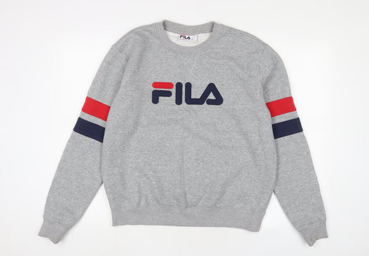 FILA Mens Grey Cotton Pullover Sweatshirt Size L - Logo, Embroidered