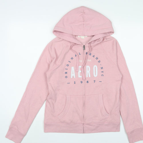 Aeropostale Womens Pink Cotton Full Zip Hoodie Size M Zip - Logo, Embroidered