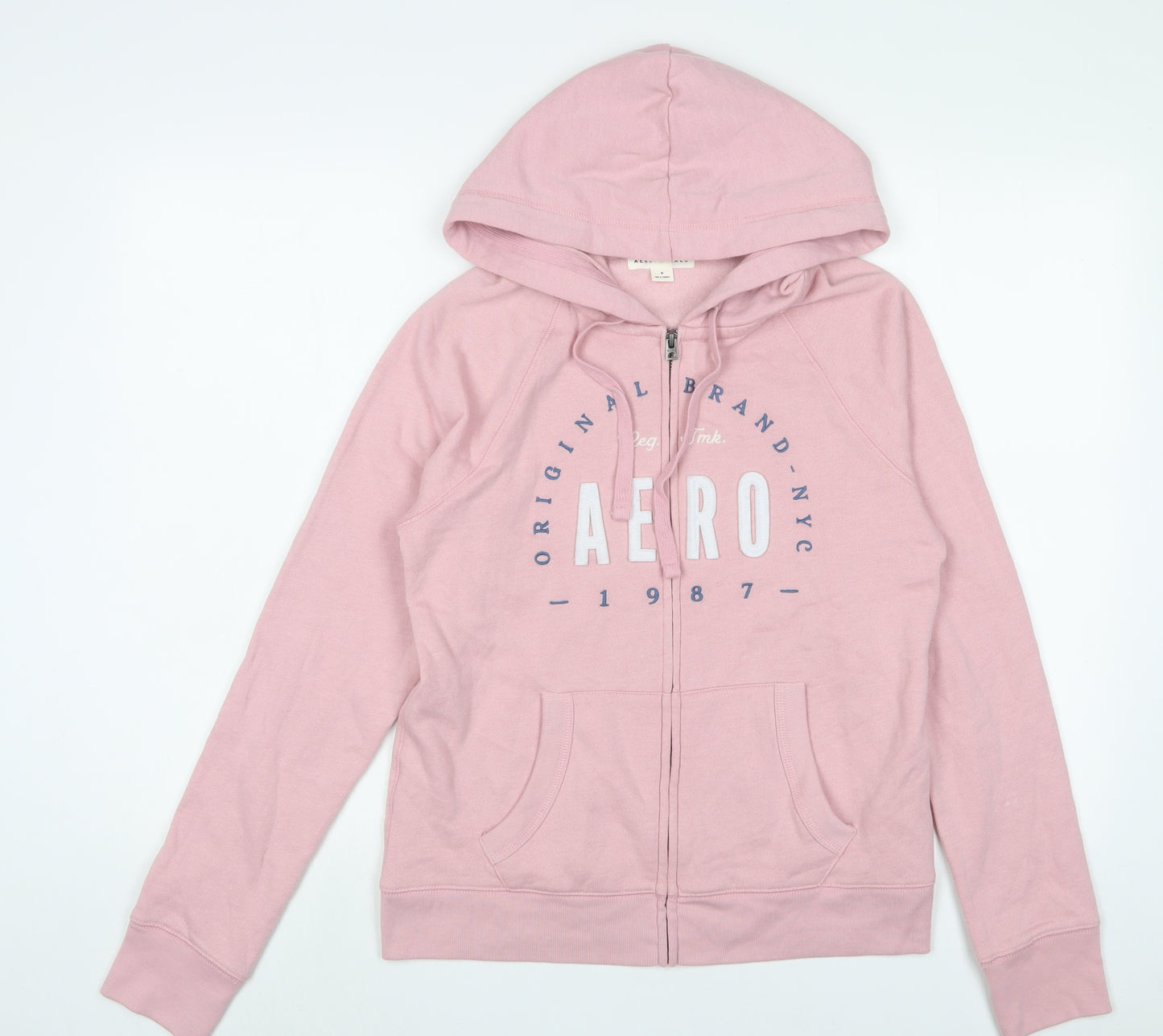 Aeropostale Womens Pink Cotton Full Zip Hoodie Size M Zip - Logo, Embroidered