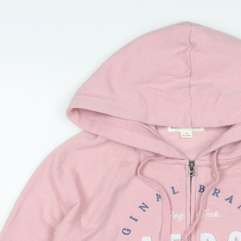 Aeropostale Womens Pink Cotton Full Zip Hoodie Size M Zip - Logo, Embroidered