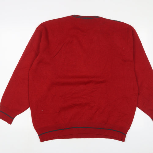 Gabicci Mens Red V-Neck Wool Pullover Jumper Size XL Long Sleeve