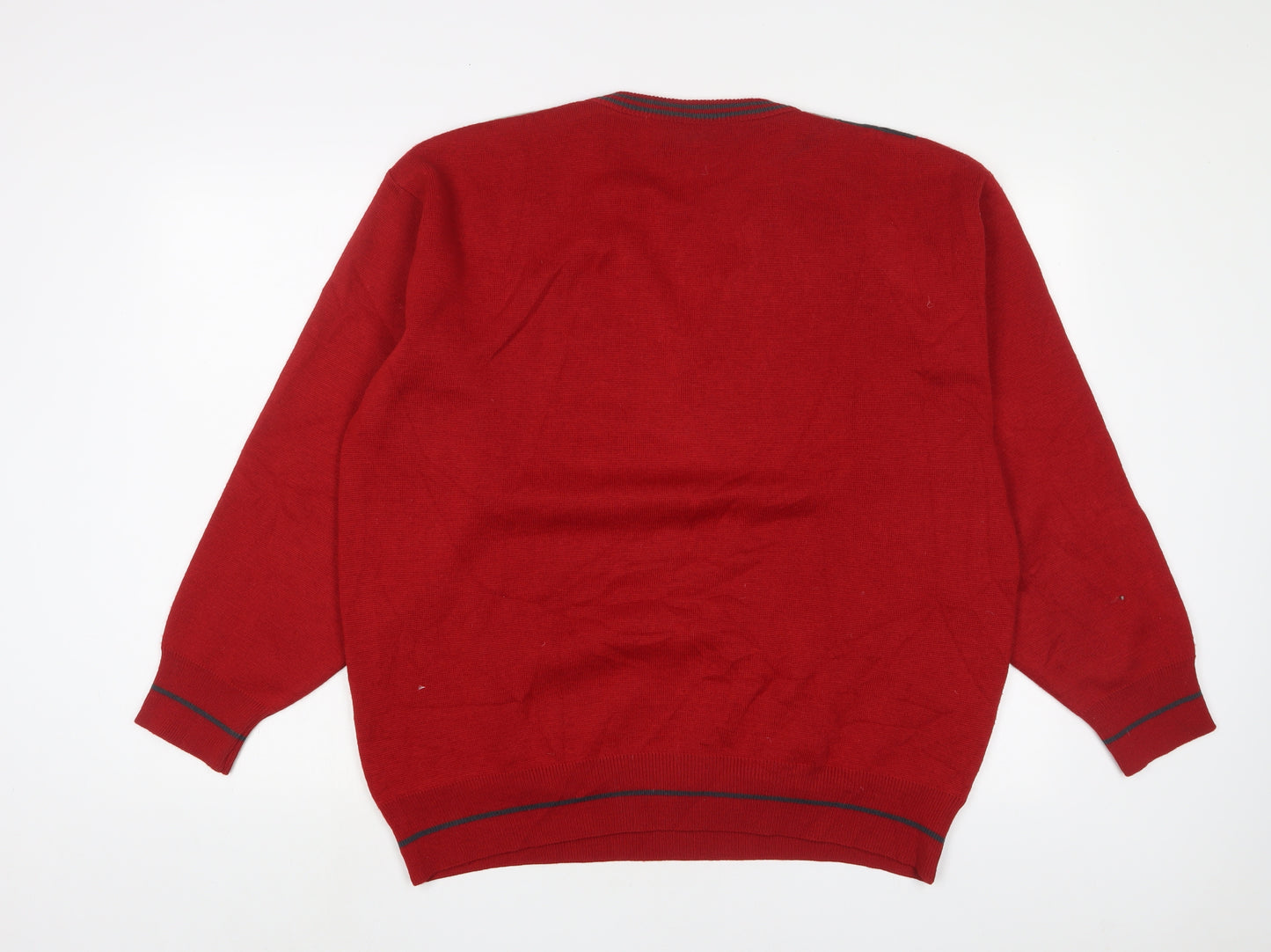 Gabicci Mens Red V-Neck Wool Pullover Jumper Size XL Long Sleeve