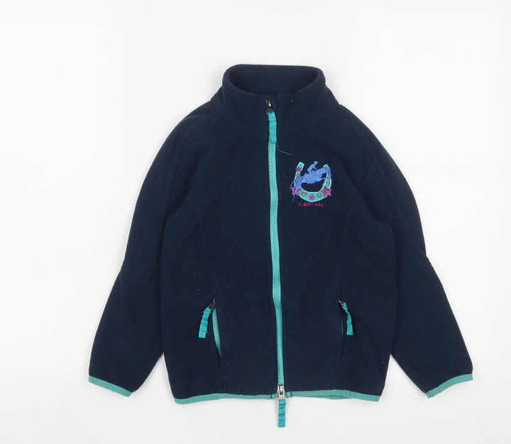 Harry Hall Girls Blue Jacket Size 7-8 Years Zip - Logo, Embroidered