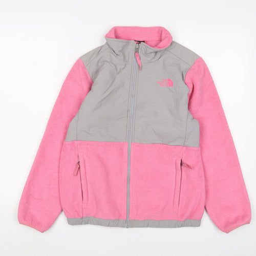 The North Face Girls Pink Jacket Size 12-13 Years Zip - Logo, Embroidered