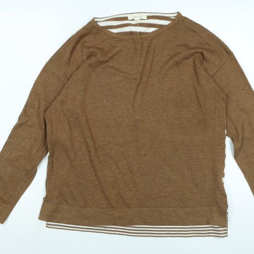 White Stuff Womens Brown Scoop Neck Cotton Pullover Jumper Size 14