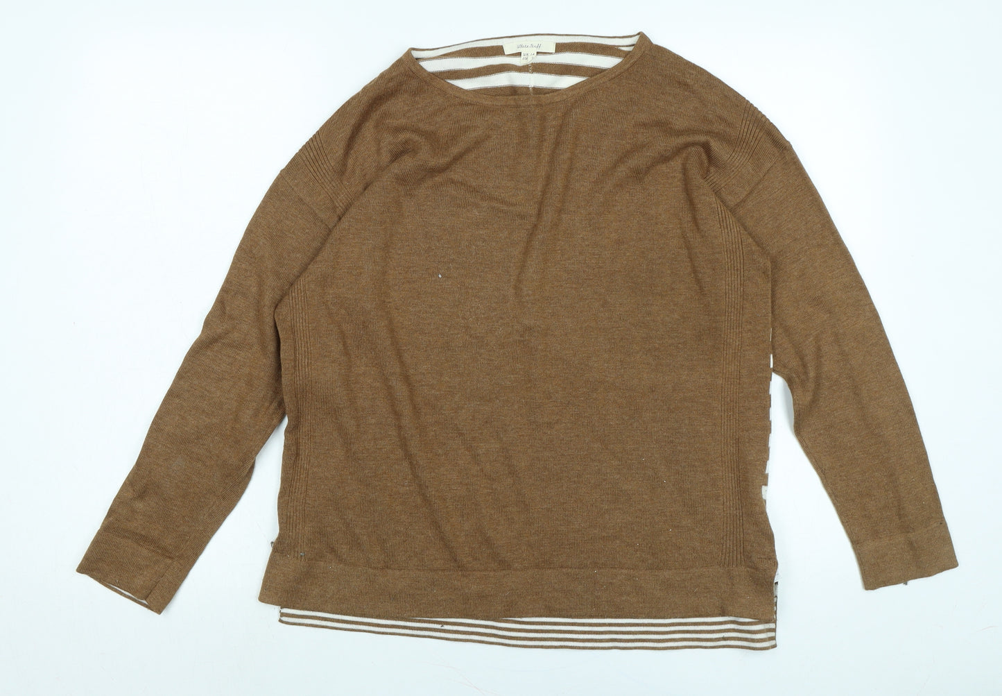 White Stuff Womens Brown Scoop Neck Cotton Pullover Jumper Size 14