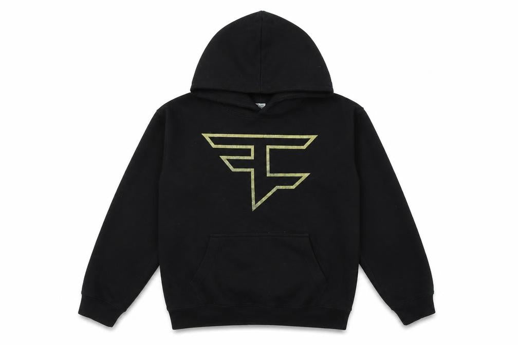 Front view of AYKIZ boys’ black polyester pullover hoodie, size 9-10, years