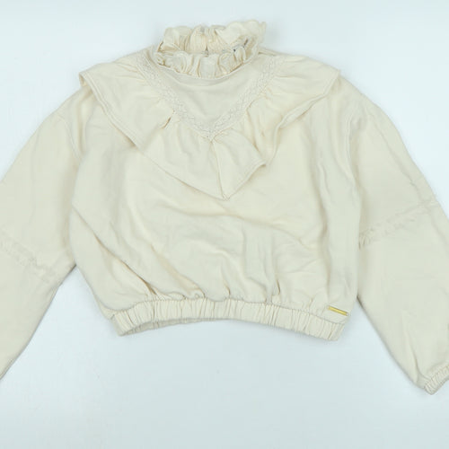 River Island Girls Beige Polyester Pullover Sweatshirt Size 9-10 Years Button