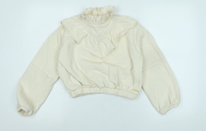 River Island Girls Beige Polyester Pullover Sweatshirt Size 9-10 Years Button
